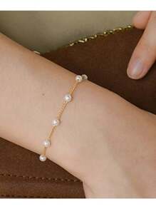 1 Pulsera de cobre con cadena y perlas, pulsera multicapa que se puede usar como tobillera, estilo femenino, pulsera de perlas multifuncional única y elegante, joyería para parejas