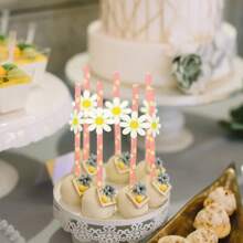 30 piezas, Pajitas de papel con diseño de margarita, decoraciones de fiesta con margaritas, pajitas con diseño floral rosa para suministros de fiesta de cumpleaños, baby shower, decoración de boda