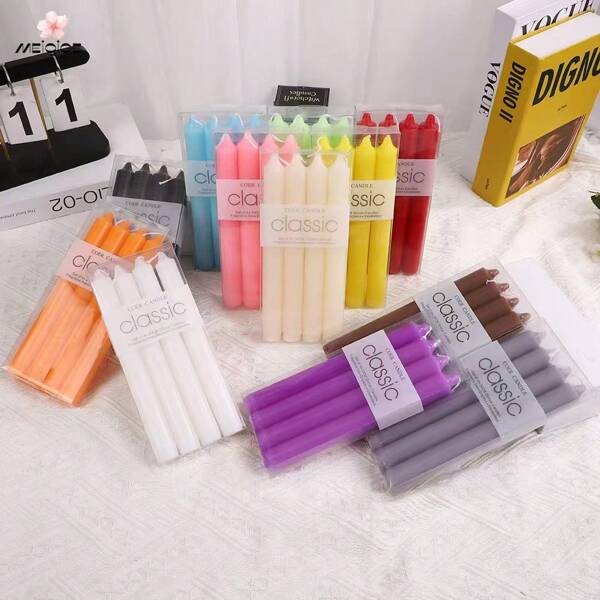 20cm Classic European Macaron Vertical Stripe Candle Stick, Romantic Wedding Restaurant Candle Decor