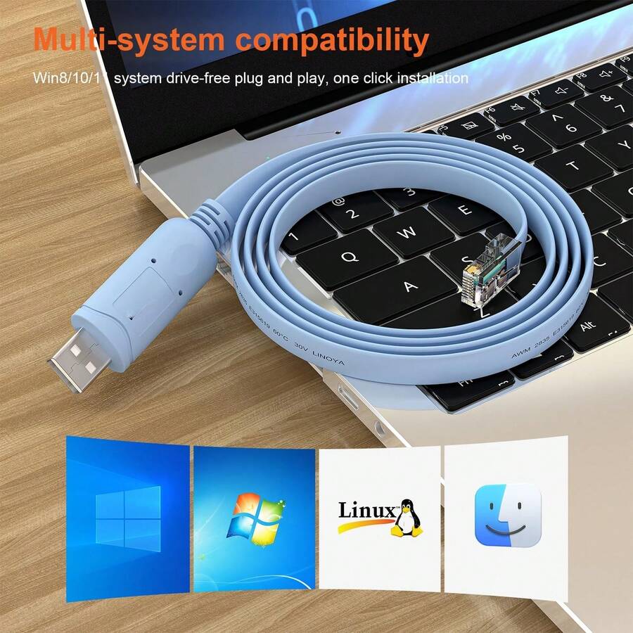 Cable de consola USB, cable de consola de USB a RJ45 para enrutadores/AP/interruptores Cisco, Windows, Linux (Azul) - Celeste - Ver 1