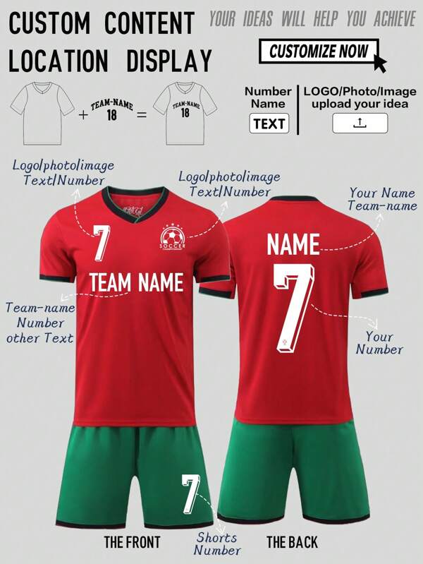 Camiseta deportiva personalizada para hombre con patrones, logotipos, nombres y números personalizados, apta para entrenamientos de fútbol, partidos y uso casual en primavera/verano