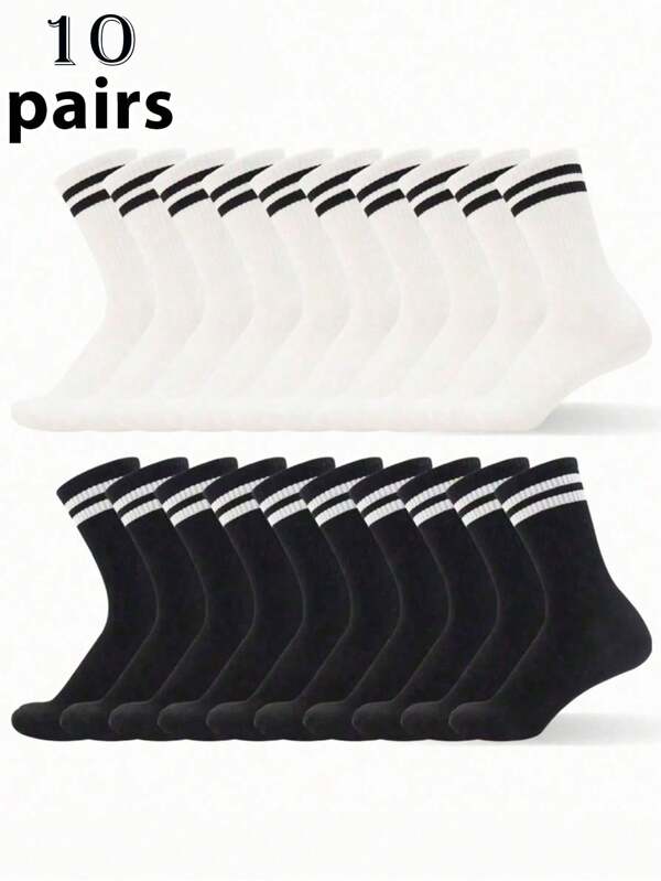 5 paar/10 paar, universeel, casual, eenvoudig en modieus, casual, zweetabsorberend en ademend, medium kousen voor koppels, medium kousen