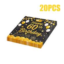 80/40/20 قطعة من منديل الحفلات عيد الميلاد القابل للتخلص من البالوعة مقاس 13 * 13 بوصة، خلفية سوداء، نص عيد ميلاد ال- 60 سعيد بالذهبي، تاج عيد الميلاد و نمط البالونات، تستخدم في حفلات أعياد الميلاد، التجمعات العائلية، فنادق وديكور المطاعم