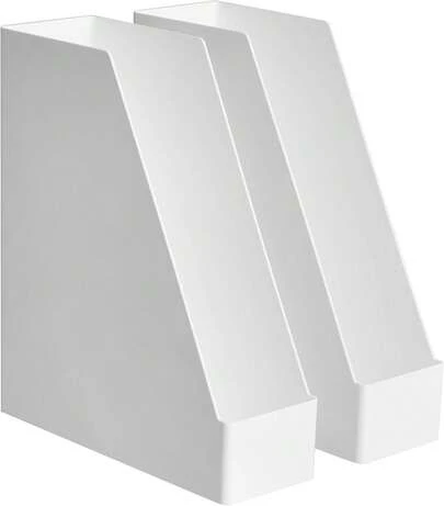 Basics Rectangular Plastic Desk Organizer, Magazine Rack, White, 2-Pack