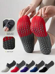 1 Pair Black & Grey Silicone Strap Non-Slip Breathable Comfortable Yoga Exercise Running Women Short Socks