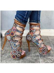 Zapatilla de tacón de aguja moda sexy mandalas - Camel - Ver 1