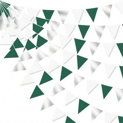 15 Stück/Set grüne, spiegelsilberne, weiße Dreiecksfahnen, geeignet für den Nationalfeiertag von Saudi-Arabien, Partydekorationen, Geburtstag, Hochzeit, Verlobung, Babyparty, Teeparty, Outdoor-Garten-Hängedekoration