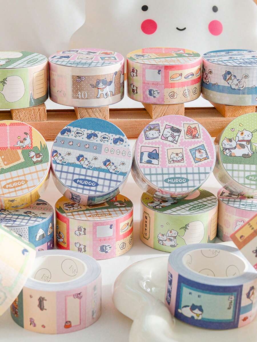 1 Roll High-Quality Student Scrapbooking Decorative Stickers, Cat Town Series, Suitable For Gifts, Office, Home, Marking, Labels, Classrooms, Entertainment Toys, Student Planner Creative Vintage Deco Stickers,School Supplies,Back To School