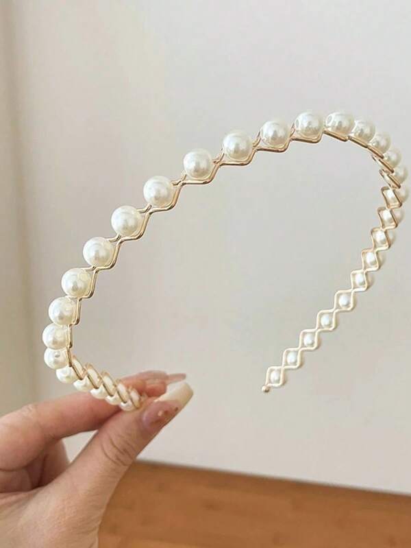 Vintage Elegant Big Pearl Headband For Women, Simple & Sophisticated Headpiece 2025 New Fashion, Versatile Solid Color ABS Plastic Headband, Suitable For All Seasons