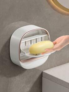 1 cái Đĩa đựng xà phòng treo tường màu trắng không cần khoan, hộp đựng xà phòng bằng nhựa độc đáo cho phòng tắm gia đình - trắng - Xem 3