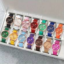 14pcs Women's Watch PU Leather Fashion Simple Three Eye Roman Scale Dial Quartz Watch Set Wristwatch Party Wedding Gift Beach Vacation Valentine Gift