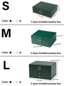 1 pieza Joyero de tres capas de gran capacidad, joyero multifunción de piel sintética (PU), joyero de tres capas con cerradura, joyero portátil, caja de almacenamiento para anillos, aretes y collares, caja de almacenamiento de joyería para tocador con cajón