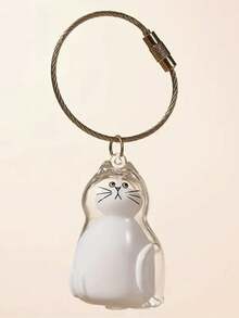1 件可爱卡通猫钥匙扣，带毛绒白猫毛 - 透明椭圆形钥匙扣吊坠，无需电池，适合猫爱好者和宠物主人 - 彩色 - 查看 17