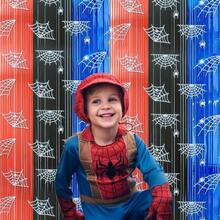 Spider Web Birthday Decorations 3 Pack - Spider Party Supplies 3.3x6.6ft With Pre-Strung Banner - Tinsel Foil Fringe Curtain Backdrop, Spidey Birthday Decorations With Red Blue Black Streamers For Boy - Mạng nhện - Xem 3