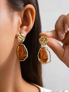 1對歐美復古極簡金耳環，時尚百搭耳飾，適合日常穿著、通勤和高貴優雅 - 寶石三色 - 查看 2