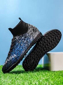 Men's Soccer Shoes For Indoor Five-A-Side, Comfortable, Non Slip, Breathable, High Top Training Shoes, TF Nail Breaking, Suitable For Artificial Grass/Lawn/Turf, Suitable For Both Men And Women