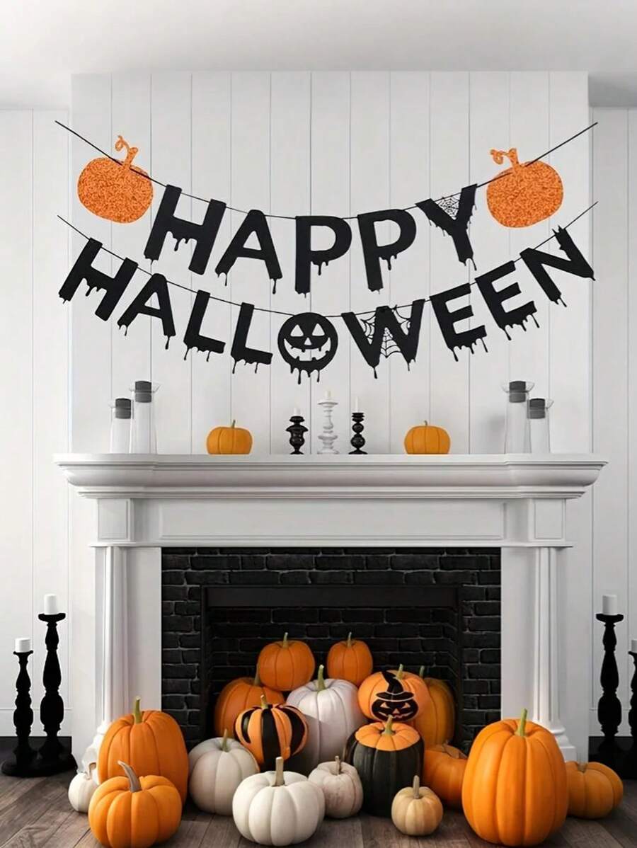 1 套 - 万圣节快乐横幅万圣节彩旗横幅、南瓜万圣节横幅、万圣节壁炉壁挂派对用品、鬼屋装饰、家庭室内壁炉装饰