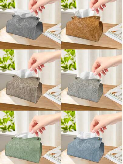 1件/2件/6件套纯色花卉图案纸巾架盒，3D压花PU皮革V形防水桌面垂直纸巾收纳盒，适用于办公室、餐厅、酒吧、客厅、卧室、浴室