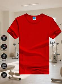 Red Boyfriend Style Sports Shirt - Polyester Quick-Dry Short Sleeve | Suitable For Layering | Wrinkle-Resistant, Suitable For Fitness And Commuting