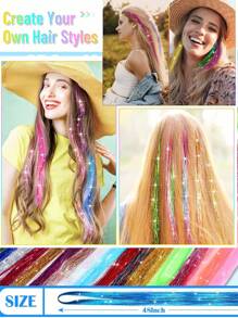 48Inches Glitter Rainbow Tinsel Hair Extension With Tool Mixed Colors Hair Extension Tinsel Kit Glitter Rainbow Hair Extensions For Women And Girls Pride Month Activities Accessories