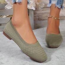 Women'S Black Woven Fabric Slip-On Flats - Casual Square Toe Shoes For Indoor & Outdoor Wear, All-Season Comfort With Rubber Sole, Breathable & Stylish Design - 紅色 - 查看 3
