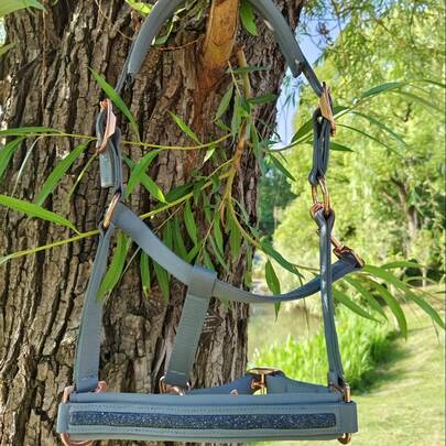 TGW RIDING 1pc Elegant Horse Headcollar, Memory Fabric Wrapped Strap, Smooth Non-Abrasive On Horse Face, 3-Strap Design With Shiny Rhinestones, Shines Brightly Under Sunlight Or Lighting, Available In Small/Medium/Large Sizes