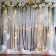 1pc/2pcs White Tulle Sheer Fabric Curtains For Wedding Decoration, Hung On Rod Voile Backdrop Curtain Drapes, With Top Holes For Rod Or Ropes (Rod Not Included) - White - View 12