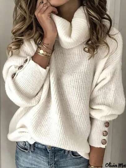 Suéter de Tricô com Gola Clássica Elegante e Manga Balão Plus Size