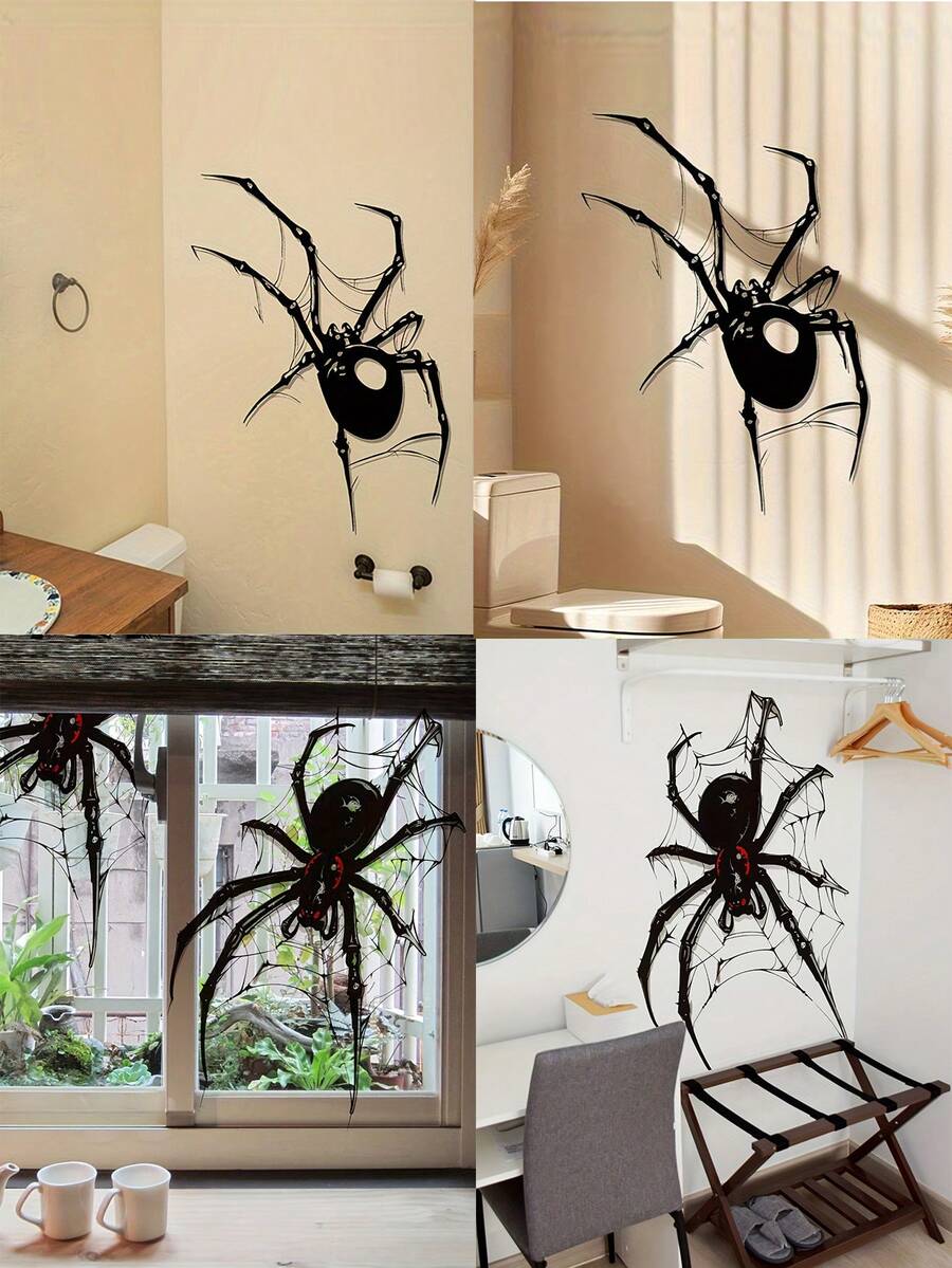 1PC Large Halloween Spider Wall Decal - Creepy Black PVC Sticker, Removable & Self-Adhesive For Living Room, Bedroom, Entryway Decor - Traditional Cartoon Style, Halloween Decorations Halloween Decor Christmas Decoration Thanksgiving Wedding Home Decor Home Decor Fall Decor Autumn Decor Birthday Decorations For Gifts Party Supplies Indoor Holiday Festival Decor Wall Decor Halloween Ornaments - Black - View 1