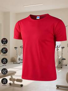 Red Boyfriend Style Sports Shirt - Polyester Quick-Dry Short Sleeve | Suitable For Layering | Wrinkle-Resistant, Suitable For Fitness And Commuting