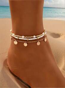 1 set di alla moda cavigliere da spiaggia per vacanze con accessori decorativi vari in acciaio inossidabile, cavigliere