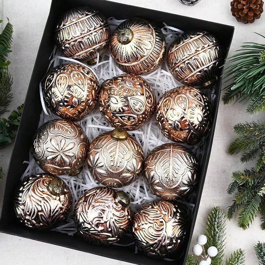 8CM/12PCS RETRO CHRISTMAS BALL SET DECORATIONS CHRISTMAS INDOOR HOLIDAY CHRISTMAS TREE ORNAMENTS HANGING BALLS Home Decor Christmas Decorations Room Decor Winter Christmas Decorations Home Christmas Gifts Christmas Decor - Multicolor - View 1