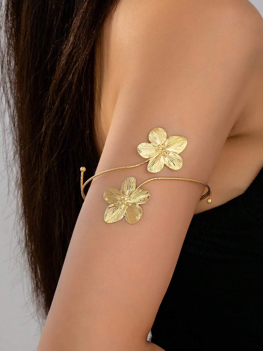 1 件多功能双花金色臂章，实用的四季配饰 - 金色 - 查看 1