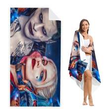 WB 1/15PCS Harley Joker Villain Quinns Bath Towel Beach Towel Female Silk Printed Long Skirt Wrapped Bikini Covered Sunscreen Blanket