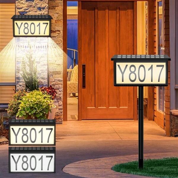 2 IN 1 Solar Address Sign For Yard Lighted House Numbers Waterproof Illuminated Address Plaque With Stakes 22 LEDs 3 Color Lighting Modes Wall Mounted In Ground 2 Ways For Outside Street
