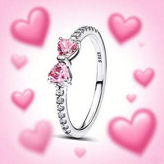 1 Piece Sterling Silver Ring Bow Elegant Pink, Red, White, Suitable For Women's Simple Temperament New Sweet Ring