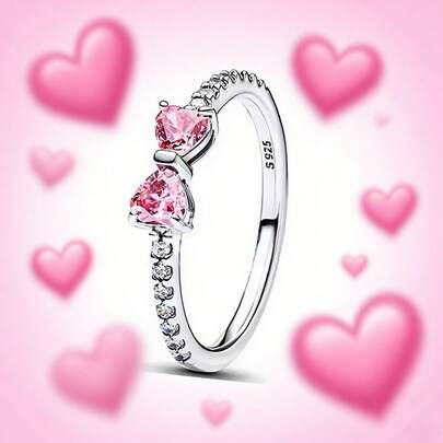 1 Piece Sterling Silver Ring Bow Elegant Pink, Red, White, Suitable For Women's Simple Temperament New Sweet Ring