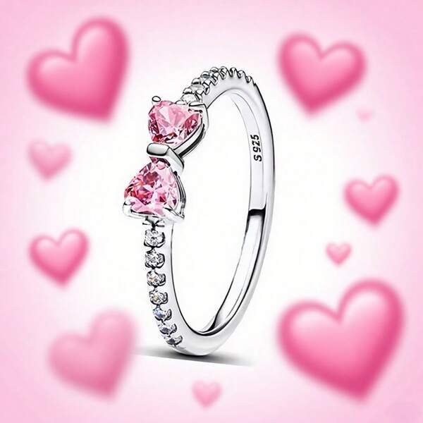 1 piesă inel din argint sterlin cu fundă elegantă roz, roșu, alb, potrivit pentru femei cu temperament simplu inel nou dulce