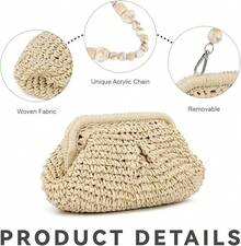 Straw Dumpling Clutch Bag - Woven Straw Tote Clutch Purse Women - Summer Beach Bag - Wicker Clutch - Màu be - Xem 5
