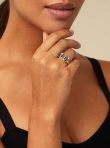 1pc Spanish Vintage Style Silver-Plated Ring With Gray Crystal, Open Adjustable Ring For Women, Party, Music Festival, Birthday Gift