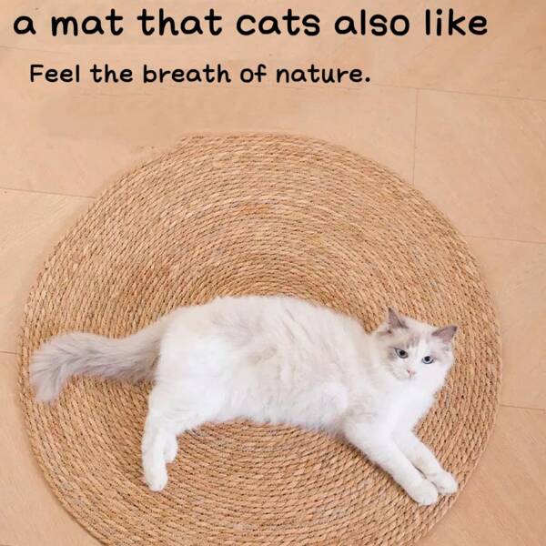 1 pieza Alfombra rascadora grande para gatos de sisal, almohadilla rascadora duradera para mascotas, forma redonda, diseño trenzado de mimbre