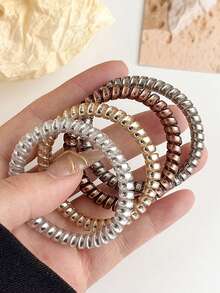 12 件螺旋发圈，细而粗尺寸，简约设计，高弹性，无损伤，适合马尾辫和发髻发型，马尾辫夹，发圈，发绳 - 彩色 - 查看 1