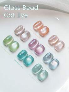 XEIJAYI 8Pcs 15Ml Clear Glass Bead Series Cat Eyes Nail Polish Soak Off UV LED Gel Varnish Nail Art For Women DIY-No Magnetic Stick Included - 彩色 - 查看 3