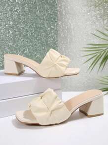 1双青少年/青年舒适奢华PU防滑耐穿露趾交叉绑带粗跟凉鞋，5厘米鞋跟高，适合15岁以上人群，时尚休闲度假派对沙滩装，2025春夏款 - 米色 - 查看 5