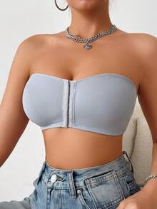 4PCS Women's's Comfortable Multicolour Front Closure Casual Ventilate Strapless Wireless Sexy Soft Lightweight Solid Bralette Lingerie Underwear No Padding Bra - Multicolor - View 5