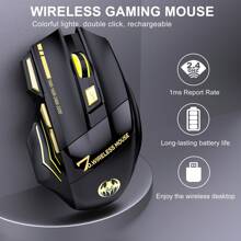1pc New USB Wireless Mouse With Colorful Light, 2.4G Optical Mouse, Rechargeable Plug And Play, Suitable For Home And Office Use