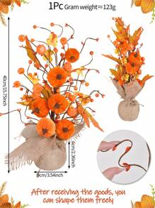 1PC Autumn Decoration Thanksgiving Tree Pumpkin Maple Leaf Berry Home Pumpkin Desktop Decoration Halloween Thanksgiving Decoration Interior,Fake Plants
