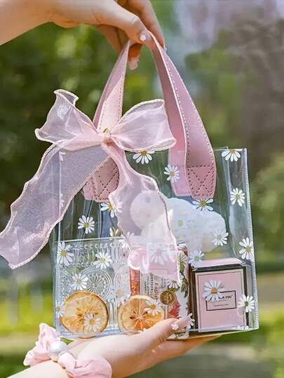 20PCS-1PC Thick Transparent PVC Tote Bag, PVC Beach Bag, Holiday Party Tote, Gift Bag, Reusable Clear Tote Bag, Shopping Bag, Party Bag, Craft Tote Bag, Party Favor Bag, Wedding Favor Candy Box Handbag, Valentine's Day Gift, Wedding Essential, Gift For Women