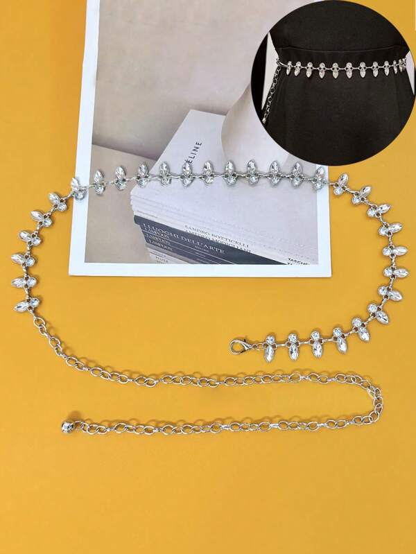 Cadena de cintura versátil de metal y de cristal de Rhinestone de forma redonda y poligonal, adecuada para blusas, faldas, única y fresca