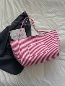 条纹休闲大容量简约购物手提袋，适合购物、度假、大学